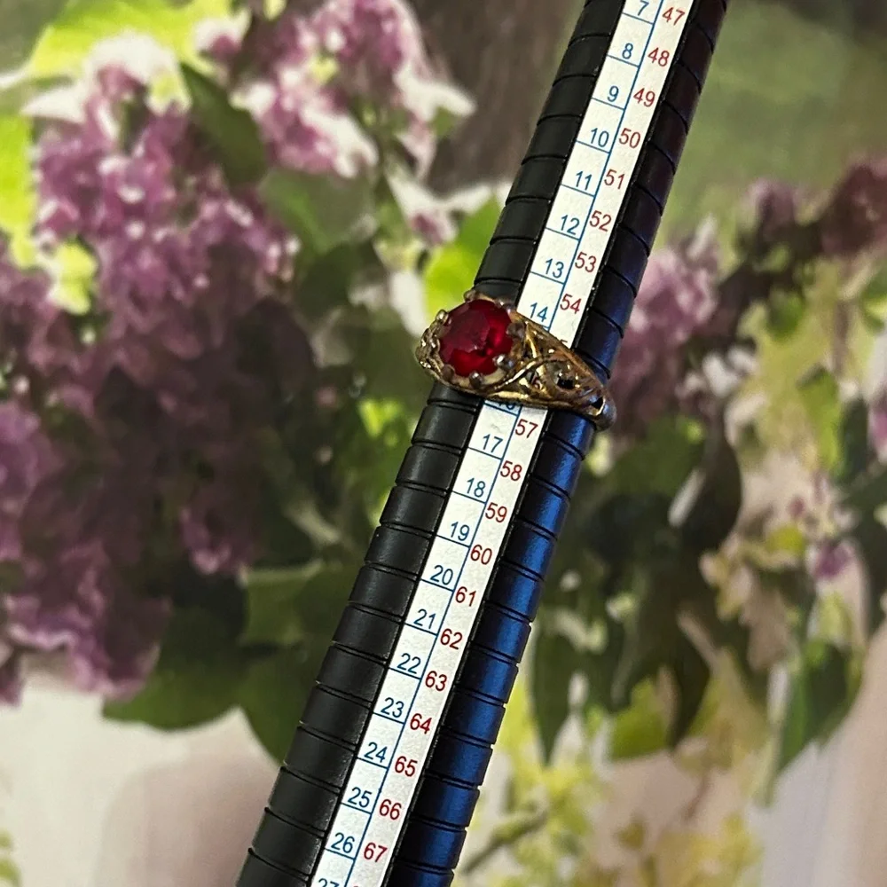 Vintage .925 Ruby Red Solitaire Filigree Ring Size 7.5